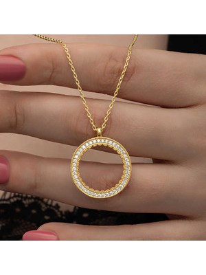 DMR Elegance Gümüş Gold Kaplama Yuvarlak Çeyrek Altın Takılabilen Kadın Kolye