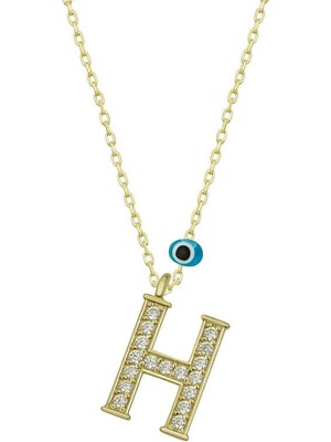 DMR Elegance Gümüş Nazar Gold H Harfi Kadın Kolye