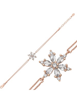 DMR Elegance Gümüş Rose Beyaz Lotus Çiçeği Kadın Bileklik