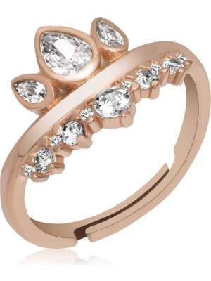DMR Elegance Gümüş Rose Ayarlanabilir Kraliçe Tacı Kadın Yüzük