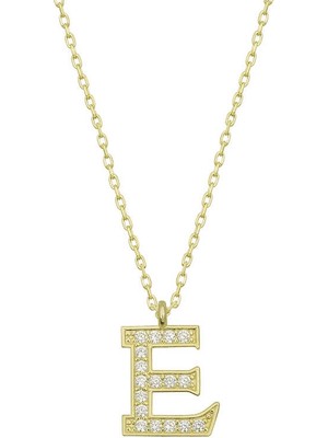 DMR Elegance Gümüş Gold E Harfi Kadın Kolye