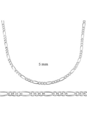 DMR Elegance 5 mm Gümüş Figaro Zincir - 140 Mikron