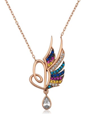 DMR Elegance ​​gümüş Rose Kanatlı Kalp Bayan Kolye