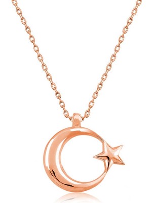 DMR Elegance Gümüş Rose Ay Yıldız Bayan Kolye