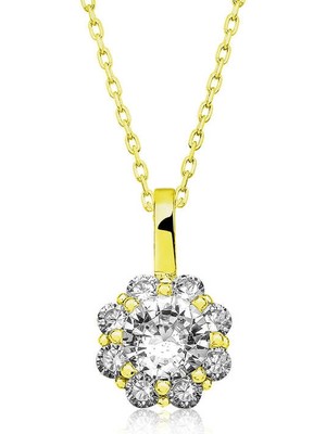 DMR Elegance Gümüş Gold Çiçek Kolye