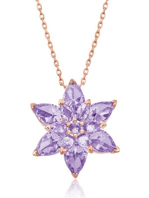 DMR Elegance Gümüş Rose Lila Lotus Çiçeği Kolye