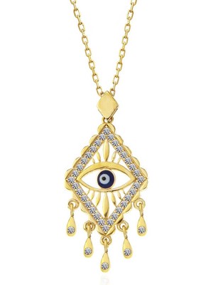 DMR Elegance Gümüş Gold Nazarlı Göz Kadın Kolye
