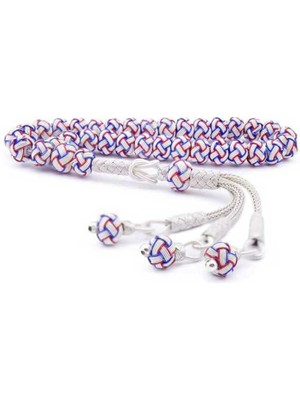 DMR Elegance Mavi Kırmızı Beyaz Gümüş Trabzon Kazaziye Tesbih