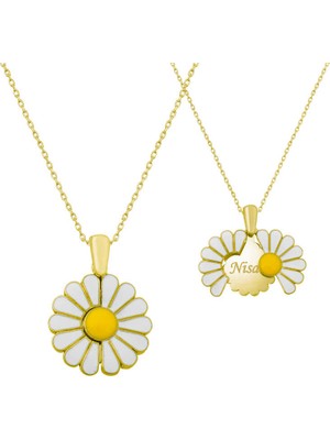 DMR Elegance Gümüş Gold Kişiye Özel Papatya Kolye