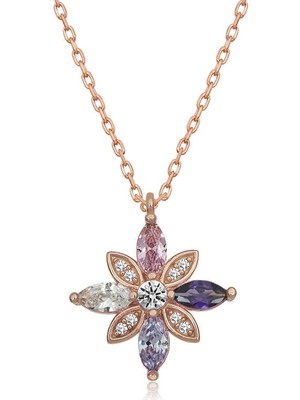 DMR Elegance Gümüş Rose Mix Taşlı Umut Çiçeği Kolye