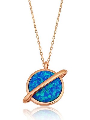 DMR Elegance Gümüş Rose Opal Taşlı Gezegen Bayan Kolye
