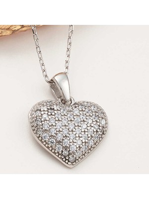 DMR Elegance Gümüş Bombeli Kalp Kadın Kolye