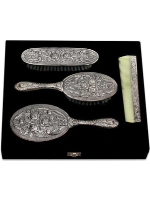 DMR Elegance Gümüş Ayna Tarak Fırça Takımı - 4 Parça