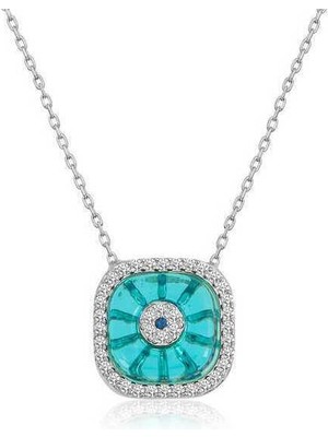 DMR Elegance Gümüş Rodyum Kare Camgöz Nazar Bayan Kolye