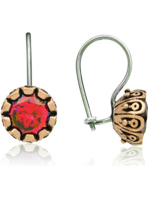 DMR Elegance Gümüş Kırmızı Yuvarlak Otantik Kadın Küpe