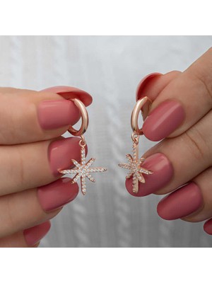 DMR Elegance Gümüş Rose Sallantılı Kutup Yıldızı Kadın Küpe