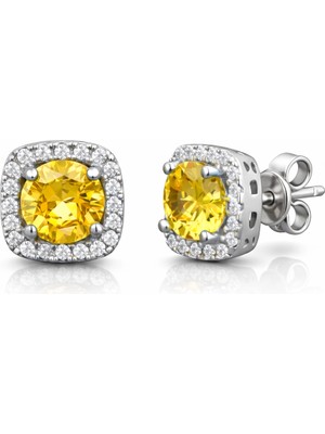 DMR Elegance Gümüş Sarı Baget Taşlı Çivili Kadın Küpe