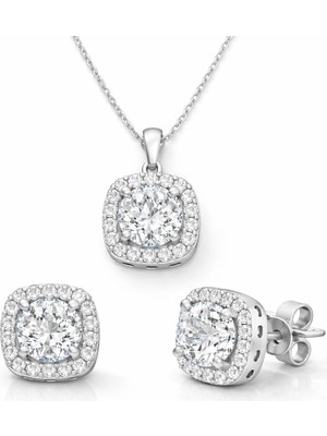 DMR Elegance Gümüş Kare Montür Tek Taş Kadın Set