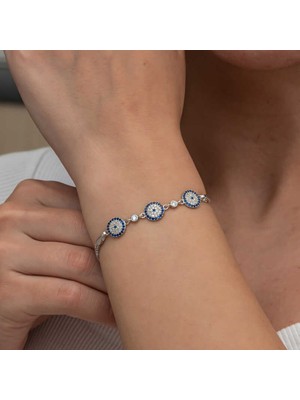 DMR Elegance Gümüş Üçlü Nazar Kadın Bileklik