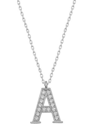 DMR Elegance Gümüş Rodyum A Harfi Kadın Kolye