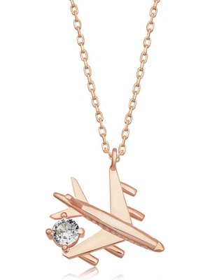 DMR Elegance Gümüş Rose Tek Taşlı Uçak Kadın Kolye