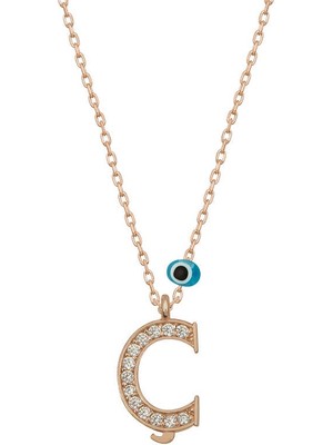 DMR Elegance Gümüş Nazar Rose Ç Harfi Kadın Kolye