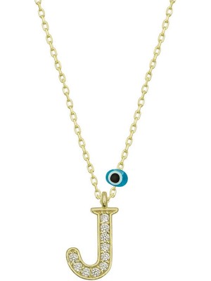 DMR Elegance Gümüş Nazar Gold J Harfi Kadın Kolye
