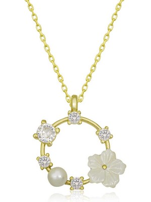 DMR Elegance Gümüş Gold Manolya Çiçeği Kadın Kolye