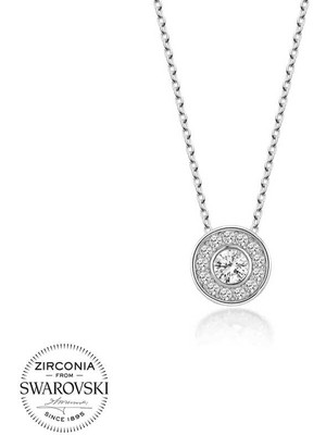 DMR Elegance Swarovski Taşlı Gümüş Çember Tektaş Bayan Kolye