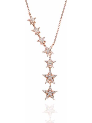 DMR Elegance Gümüş Rose Kayan Yıldızlar Bayan Kolye