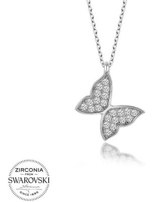 DMR Elegance Swarovski Taşlı Gümüş Kelebek Bayan Kolye