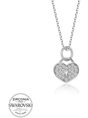 DMR Elegance Swarovski Taşlı Gümüş Kalp Kiliti Bayan Kolye