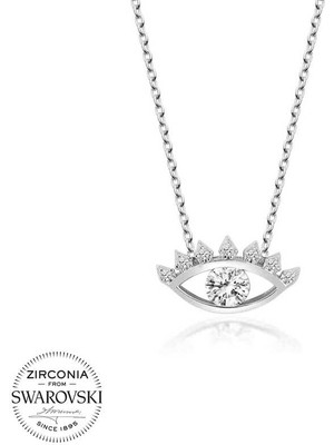DMR Elegance Swarovski Taşlı Gümüş Göz Tektaş Bayan Kolye