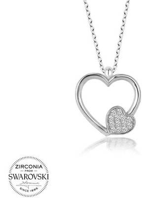 DMR Elegance Swarovski Taşlı Gümüş Kalp Bayan Kolye