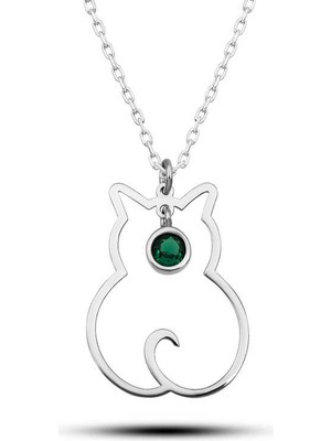 DMR Elegance Gümüş Mayıs Ayı Doğum Taşı Kedi Kadın Kolye