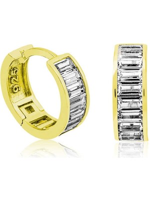 DMR Elegance ​gümüş Gold Baget Taşlı Halka Küpe