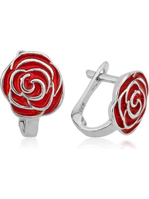 DMR Elegance Gümüş Kırmızı Gül Çocuk Küpesi