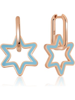 DMR Elegance Gümüş Fosforlu Mavi Yıldız Küpe