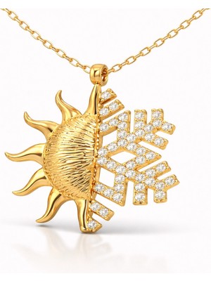 DMR Elegance Gümüş Gold Güneş Kartanesi Bayan Kolye
