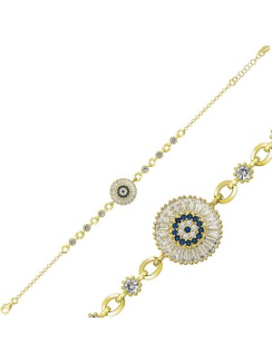 DMR Elegance ​gümüş Gold Baget Taşlı Nazar Bayan Bileklik