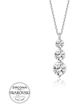DMR Elegance Swarovski Taşlı Gümüş Üçtaş Tektaş Bayan Kolye