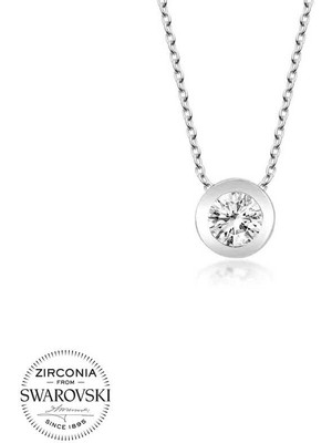 DMR Elegance Swarovski Taşlı Gümüş Çember Tektaş Bayan Kolye