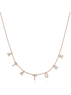 DMR Elegance Gümüş Rose Atatürk Yazılı Bayan Kolye