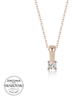 DMR Elegance Swarovski Taşlı Gümüş Tektaş Bayan Kolye