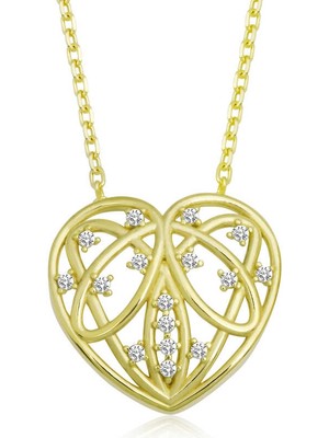 DMR Elegance Gümüş Gold Bombeli Kalp Kadın Kolye