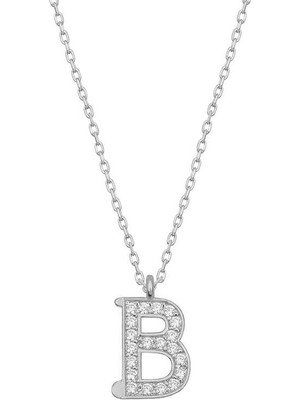 DMR Elegance Gümüş Rodyum B Harfi Kadın Kolye
