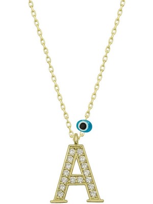 DMR Elegance Gümüş Nazar Gold A Harfi Kadın Kolye