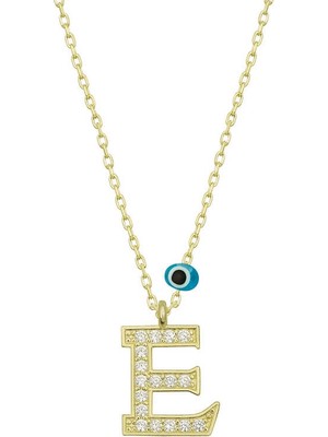 DMR Elegance Gümüş Nazar Gold E Harfi Kadın Kolye