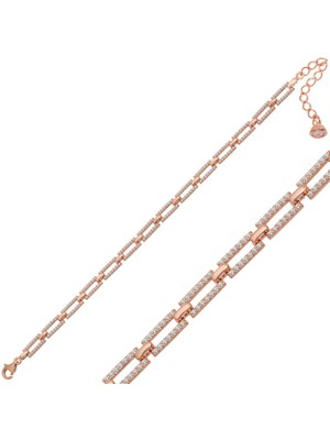 DMR Elegance Gümüş Rose Kare Taşlı Kadın Bileklik