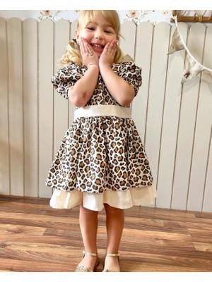 Butik Kız Çocuk %100 Pamuklu Leopar Desenli Elbise